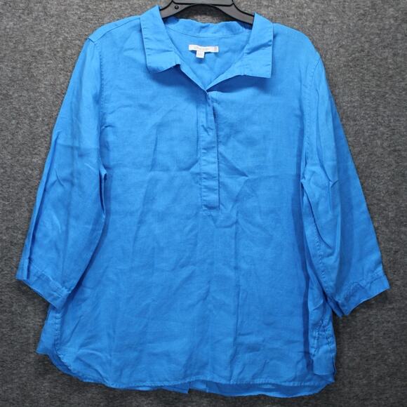 Chicos Top 2.5 Blue Lux Linen No Iron Lagenlook Cottage Coastal - Picture 1 of 7